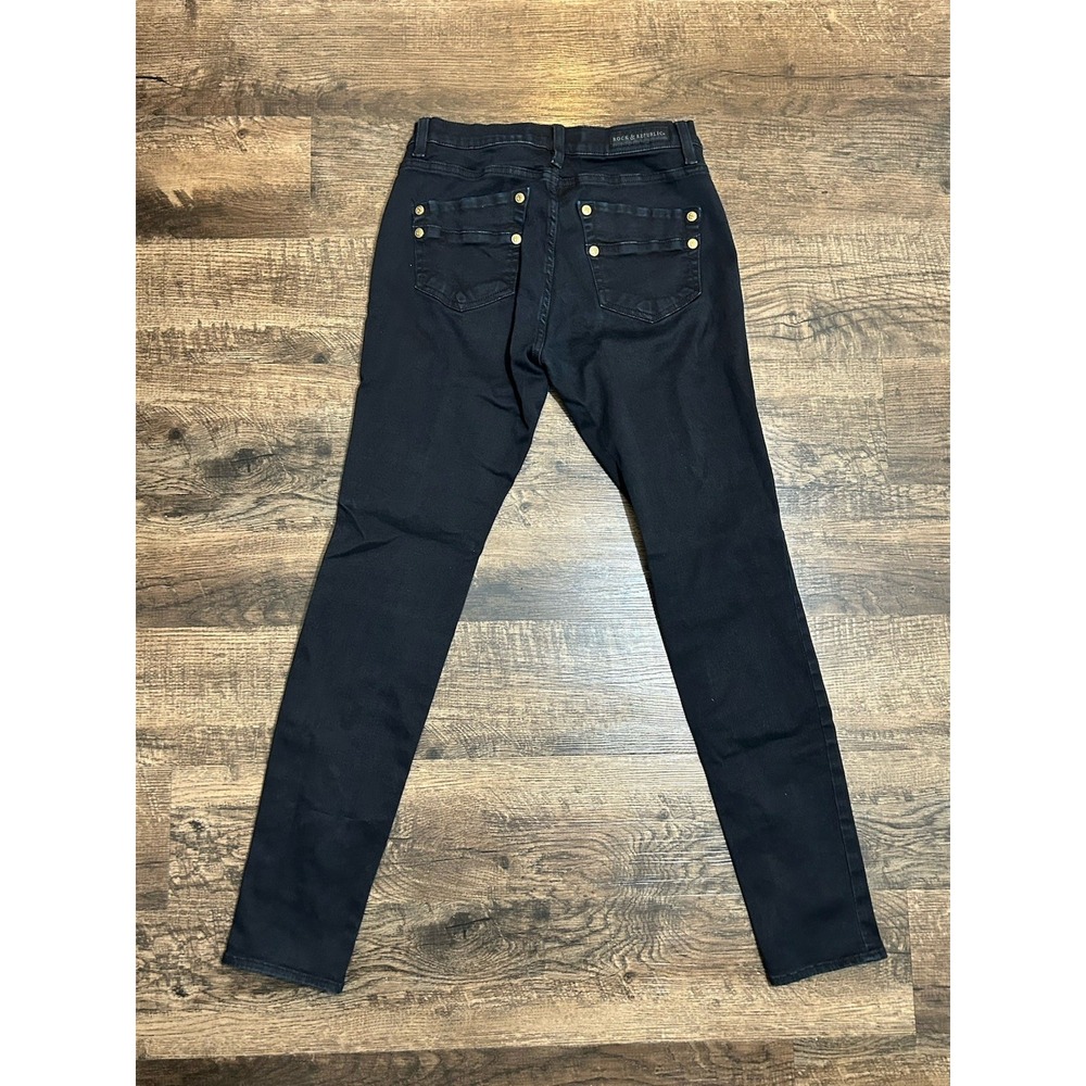 Rock & Republic Kashmere Skinny Jeans Women's Sz 10 Black Mid Rise Stretch Gold - Picture 5 of 11